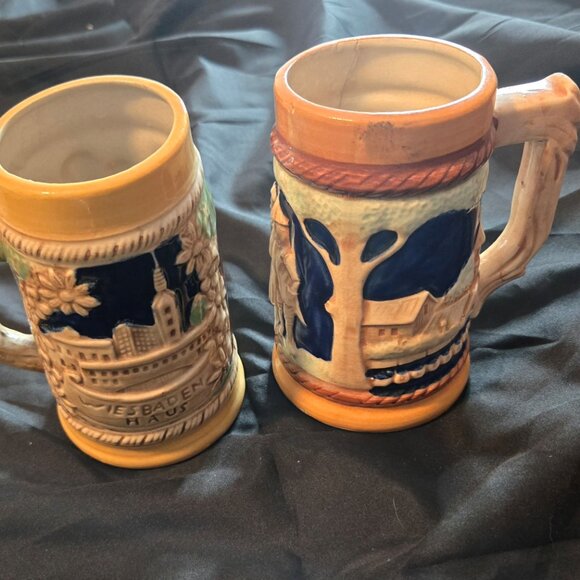 Vintage Collection of Three Ceramic German Beer Steins w/ Scenic Reliefs - Picture 10 of 15